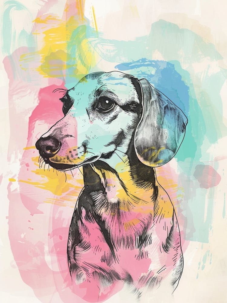 Dachshund Dog Pastel Line Watercolour Illustration  1