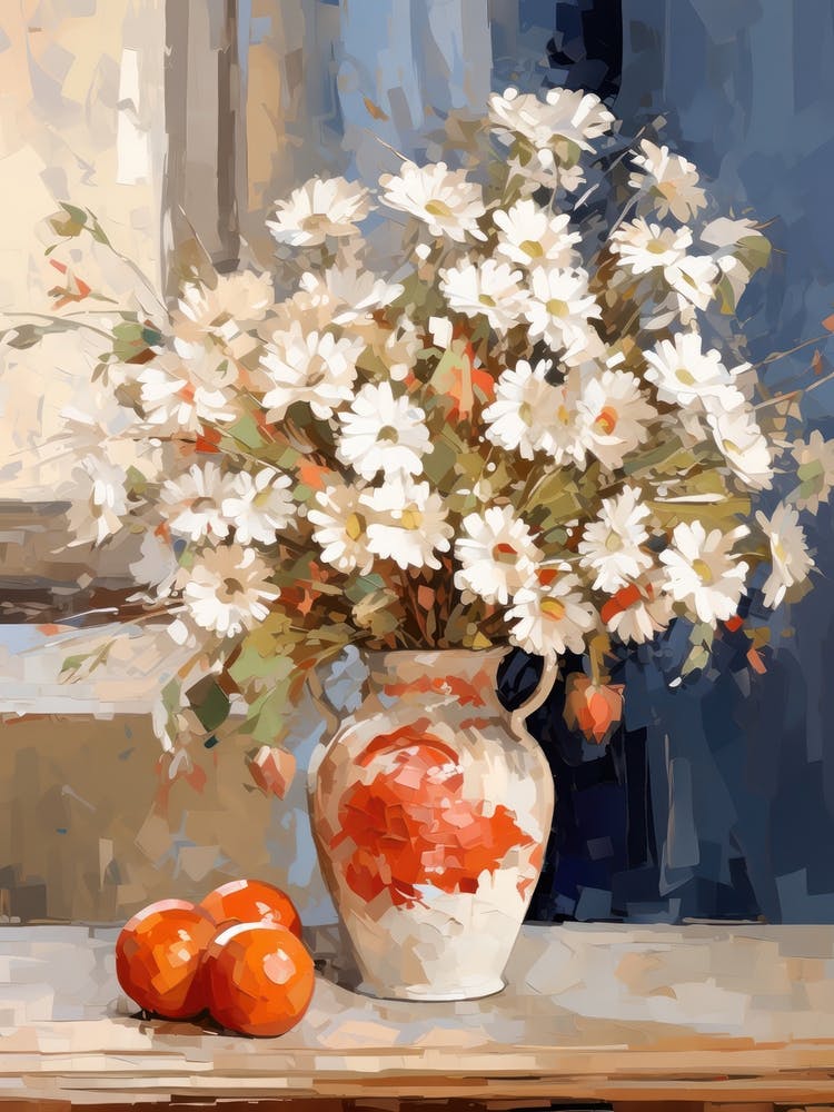 Daisy Flower And Peaches Still Life Painting 4 Dreamy
