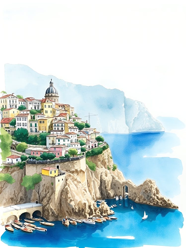 Watercolor Of A Town In Italy