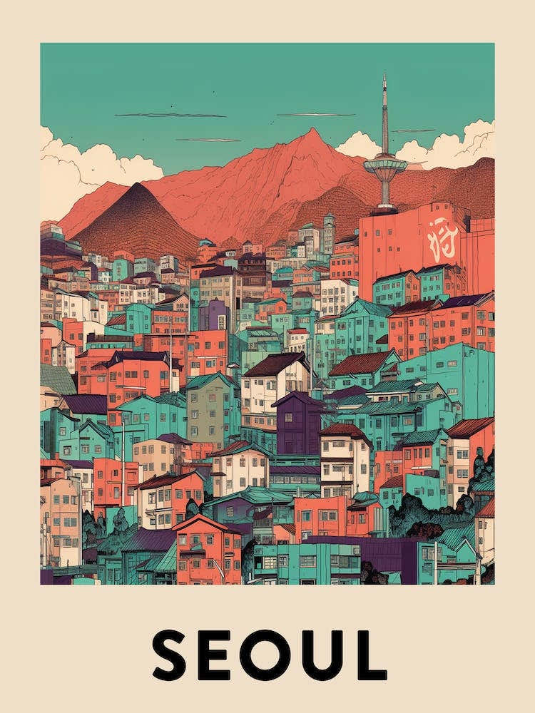 Seoul 3 Vintage Travel Poster