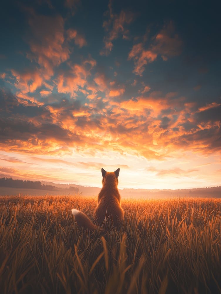 Fox And The Sunset. Generated AI.