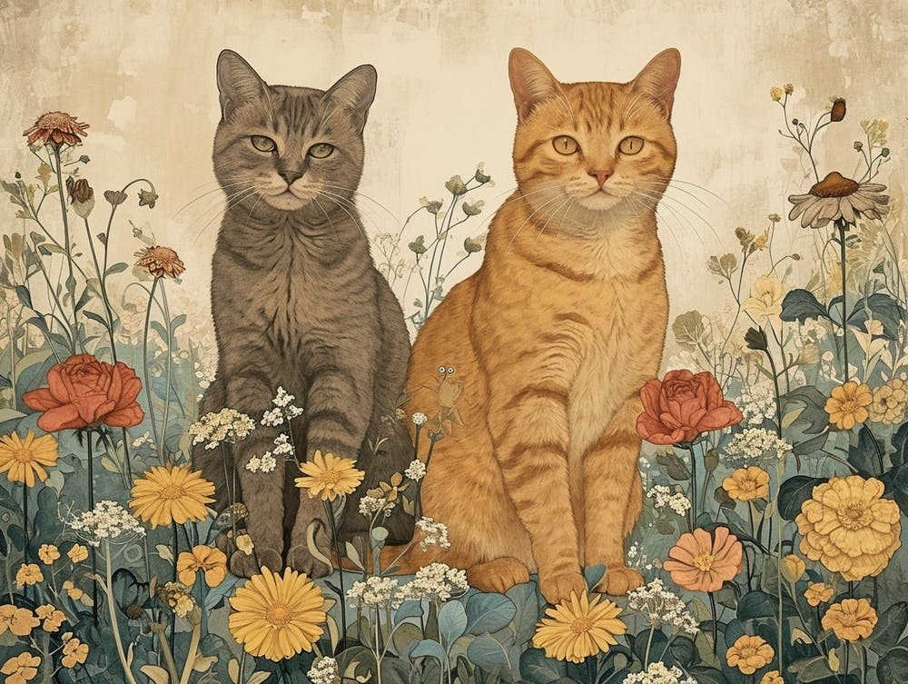 Floral Animal Illustration Cat 2