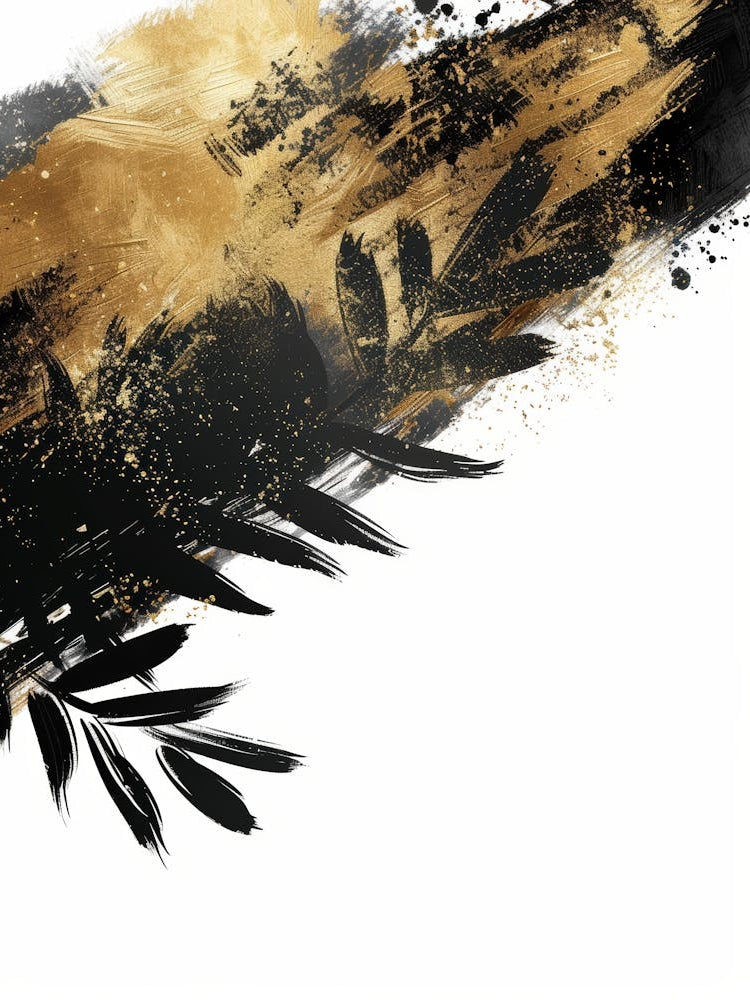 Abstract Black And Gold Brush Stroke Painting
