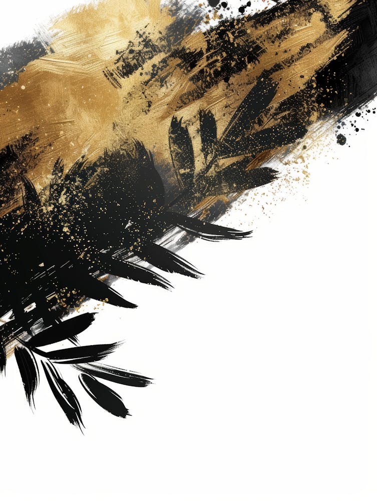 Abstract Black And Gold Brush Stroke Painting