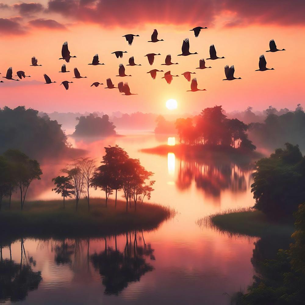 Sunrise With Birds