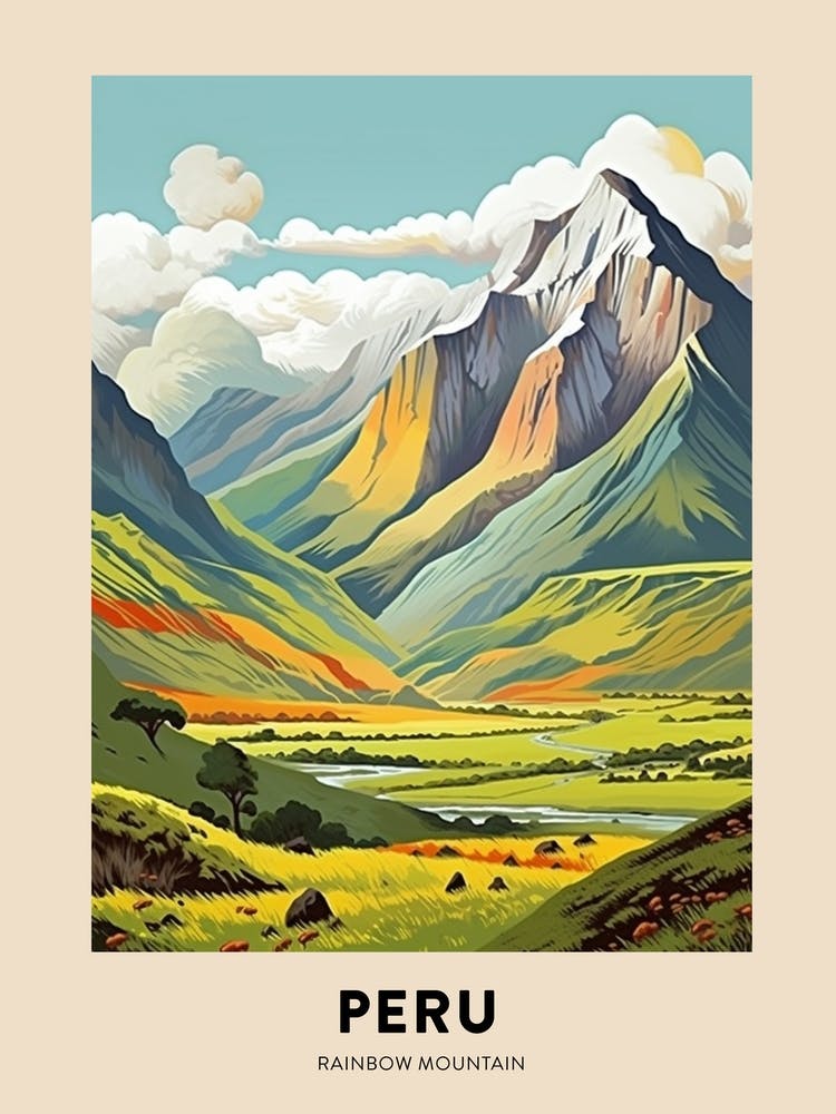 Rainbow Mountain Peru 2 Vintage Wanderreiseplakat