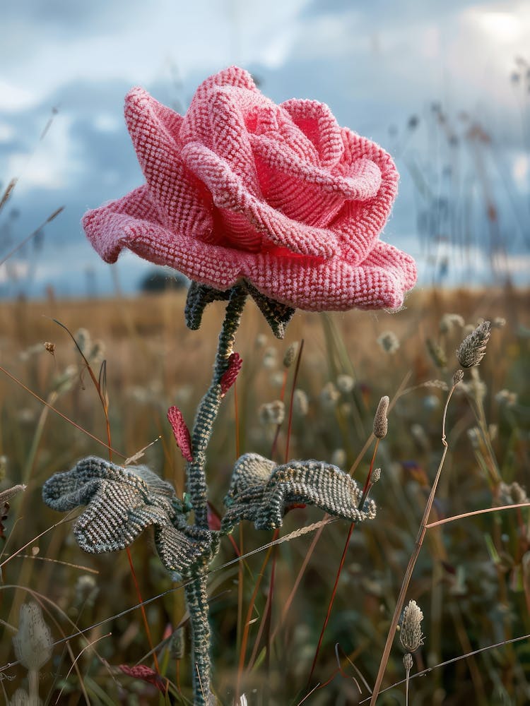 Pink Rose Knitted In Crochet 4