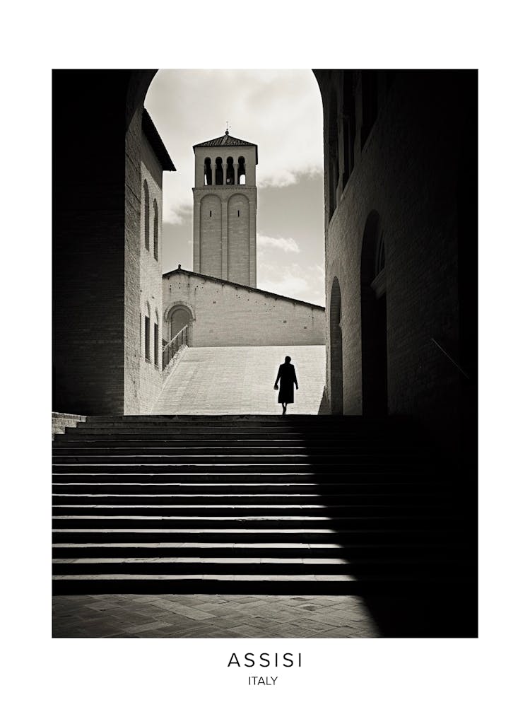 Poster Of Assisi, Italy, Black And White Analogue Photography 4