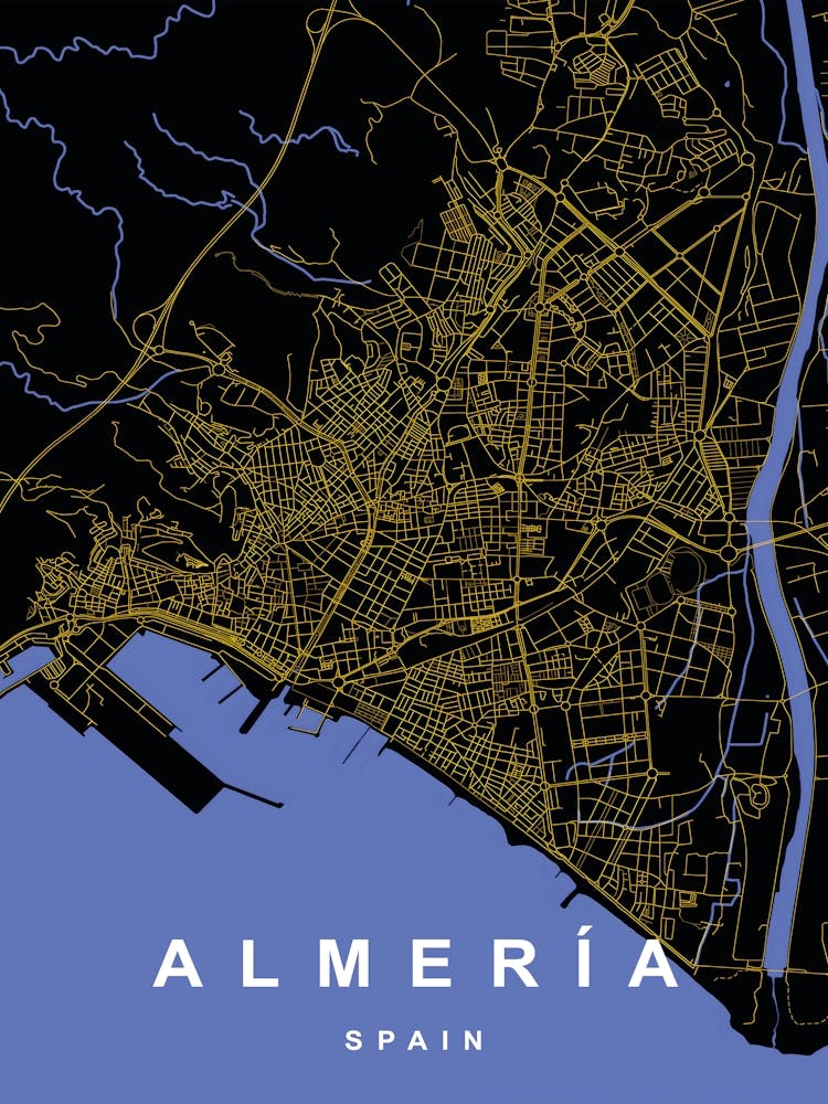 Almeria Spain City Map Black and Gold