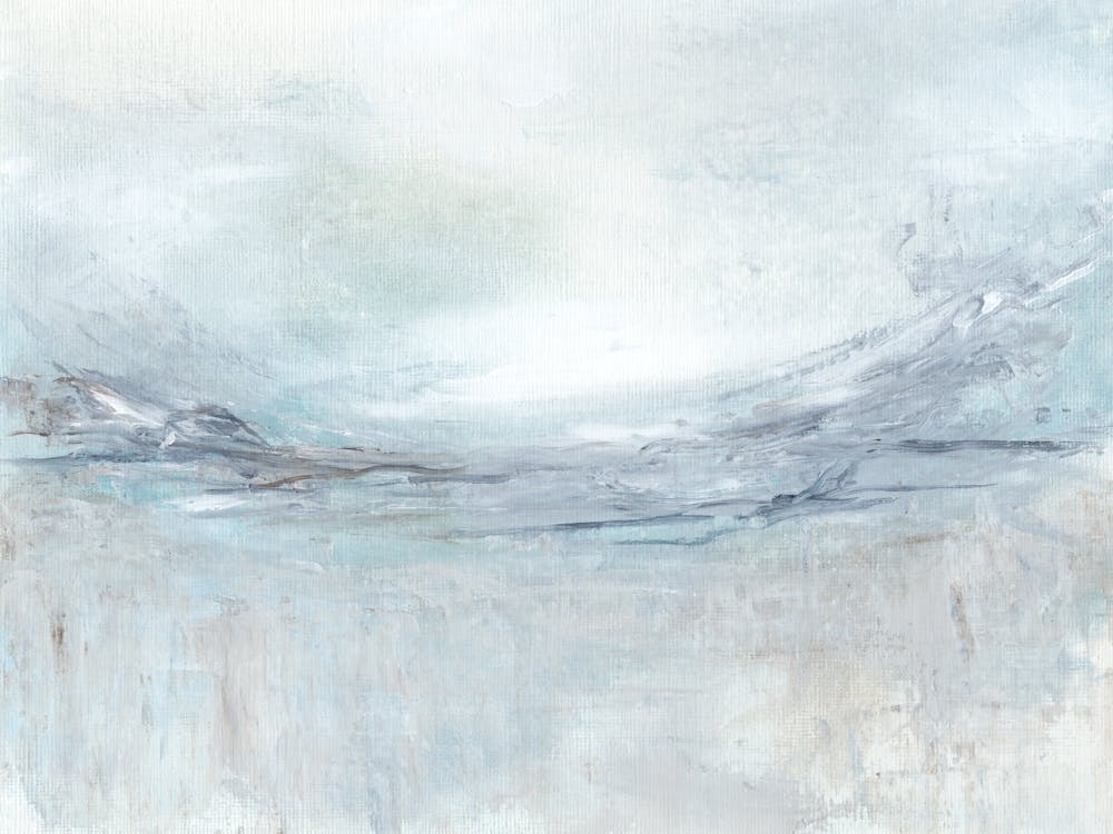 Exhale - Soft Abstract Painting, Dreamy Blue Gray Landscape, Tranquil Sea Sky Clouds Wall Art