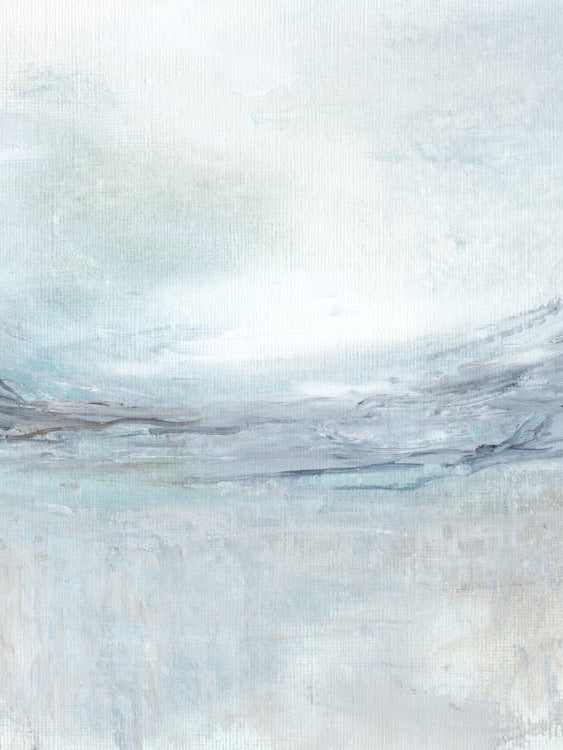 Exhale - Soft Abstract Painting, Dreamy Blue Gray Landscape, Tranquil Sea Sky Clouds Wall Art