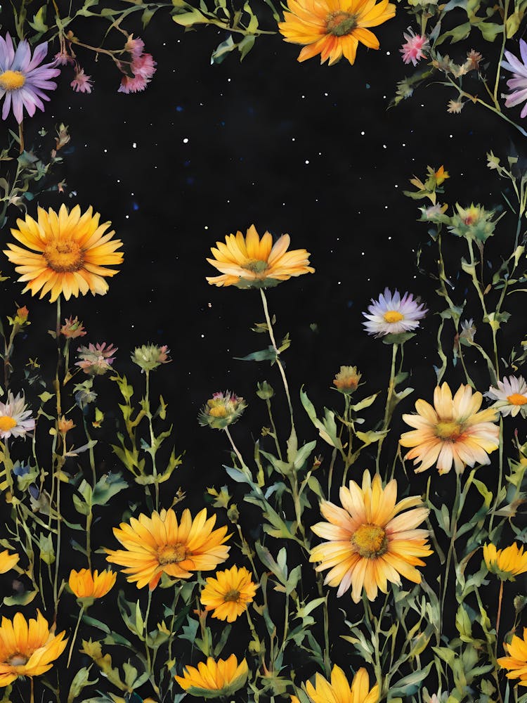 Written In The Stars - Witchy Celestial Magical Fairytale Yellow Summer Wildflowers Artwork - Pagan Bohemian Witch Magick Gallery Feature Wall Mystical Zodiac Tarot Hippie Girl Pretty HD