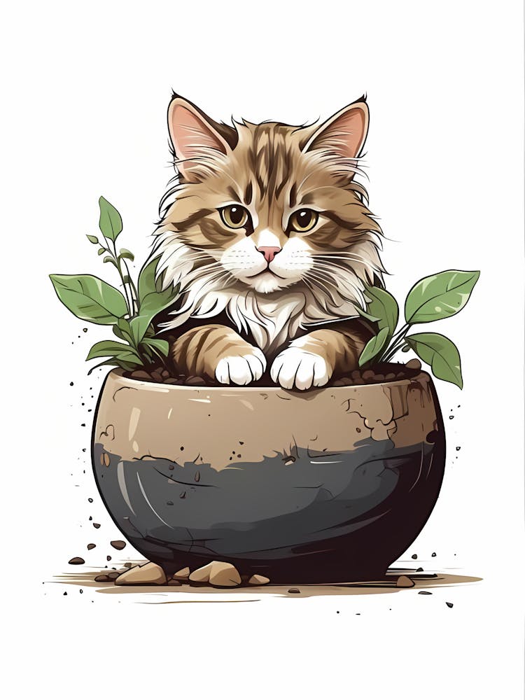 Cat In A Pot