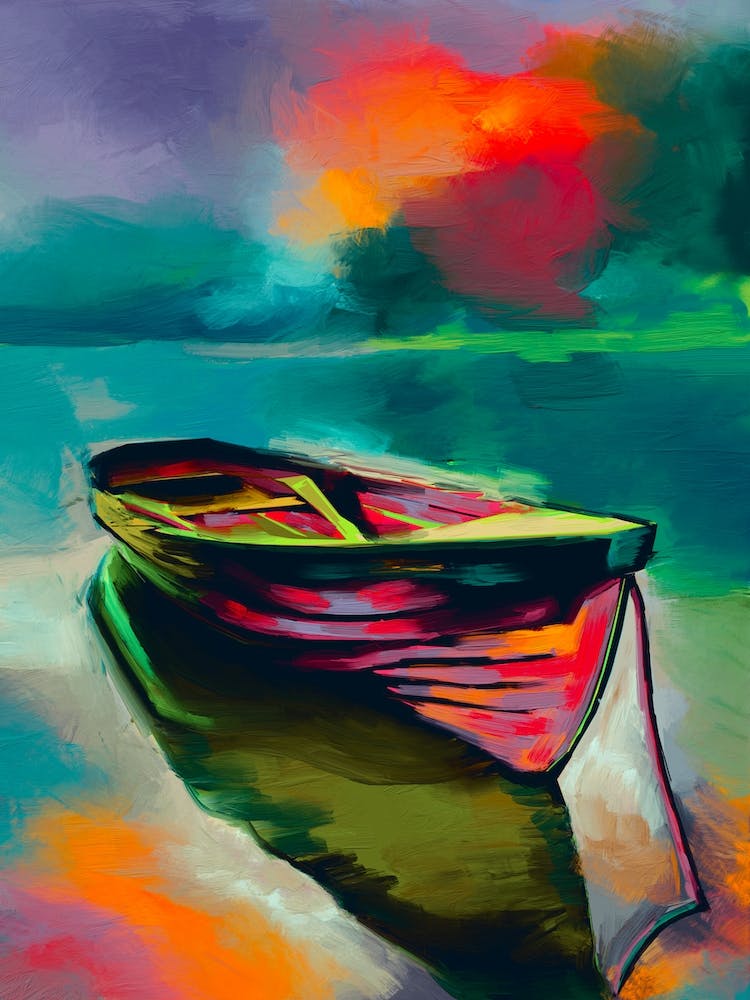 Boat Sunset Oil Painting