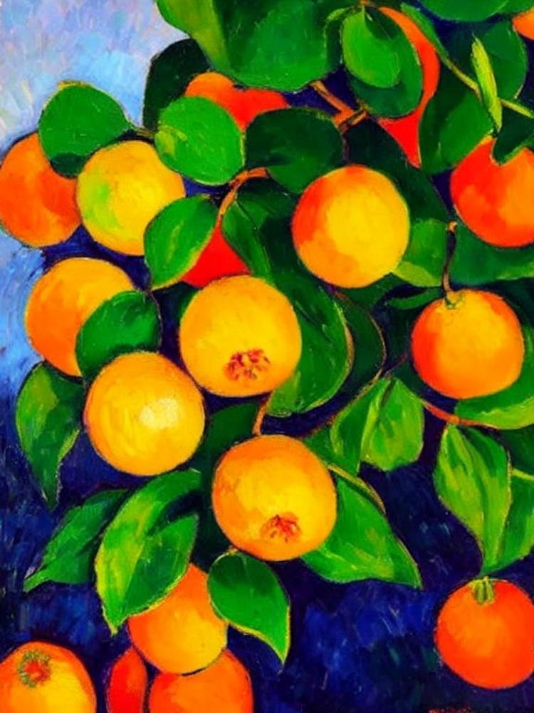Kumquat 2 Fruit Vibrant Matisse Inspired Painting Fruit