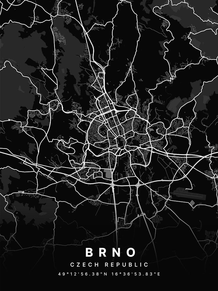 Brno Czech Republic Black Map 1