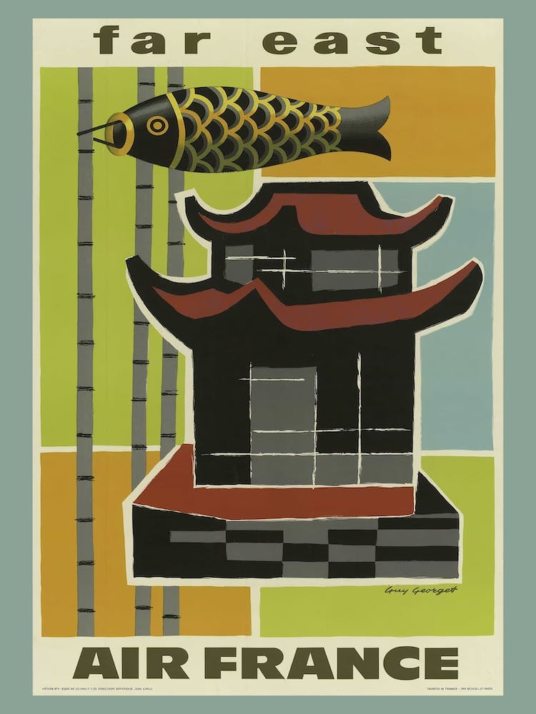 Far East Air France Vintage Travel Poster, Guy Georget, 1956