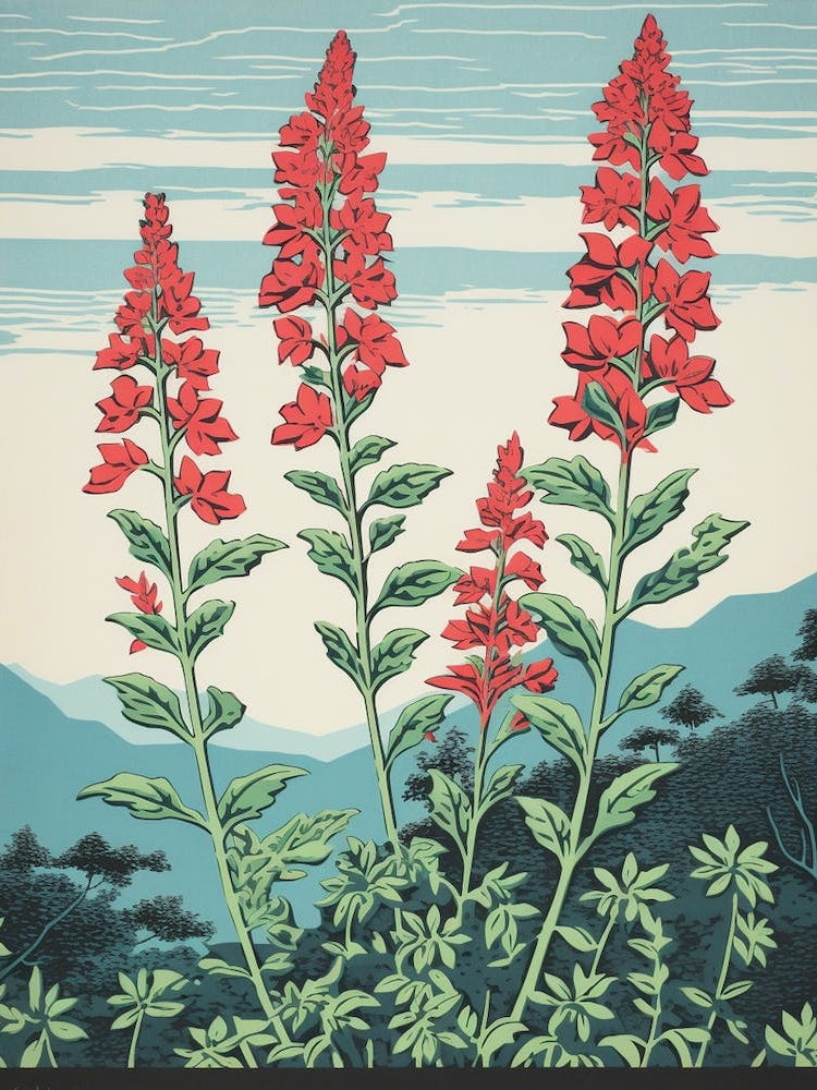 Hagi Bush Clover 1 Vintage Botanical Woodblock