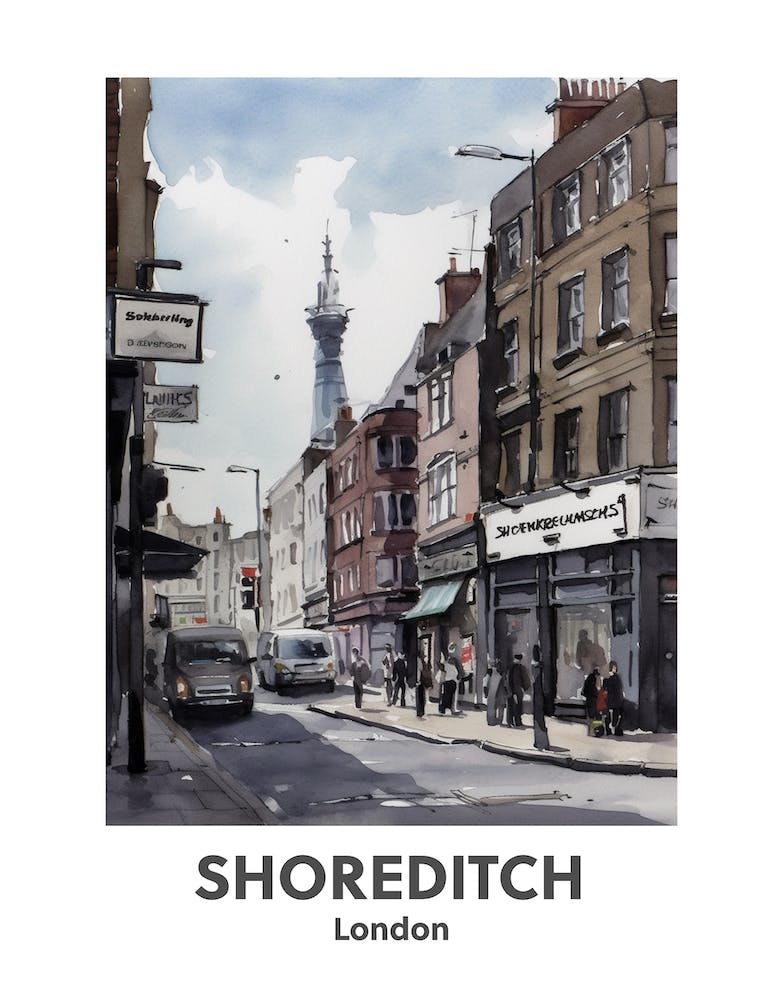 Shoreditch, London 3 Watercolour Travel Poster