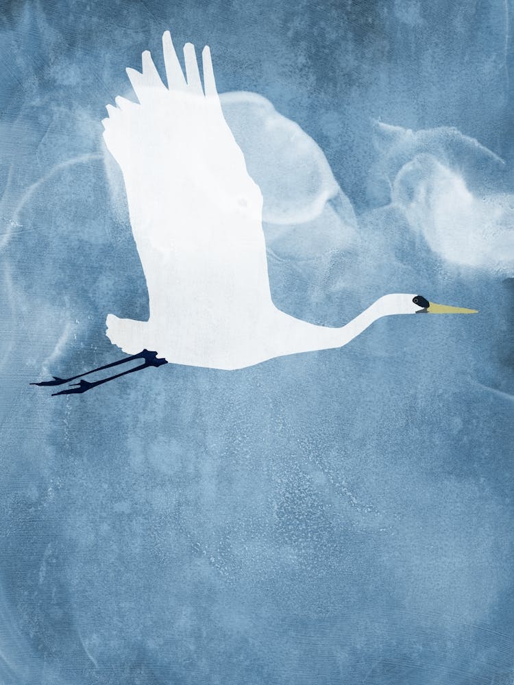 White Egret in Flight Minimalist Watercolor