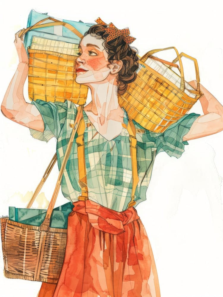 Illustration Of A Woman Carrying Baskets