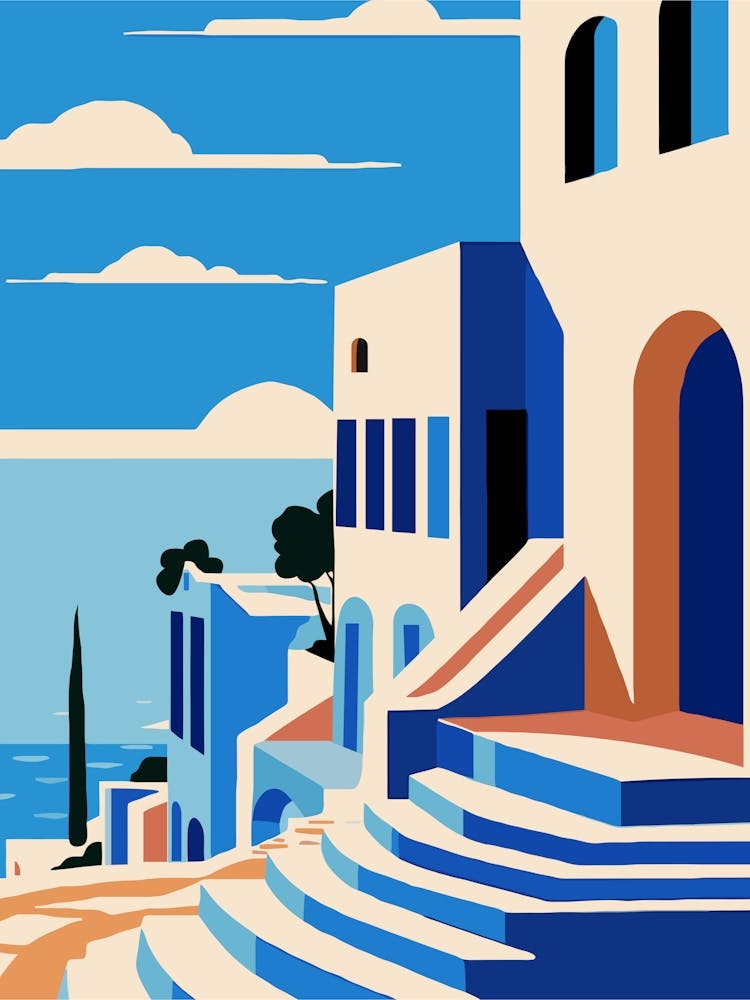 Flat Vector Santorini Serenity Greece 4