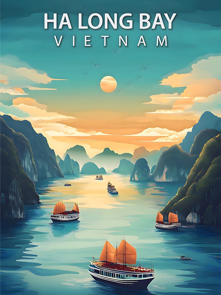 Ha Long Bay – Vintage Travel Landscape of Vietnam’s Majestic Seascape