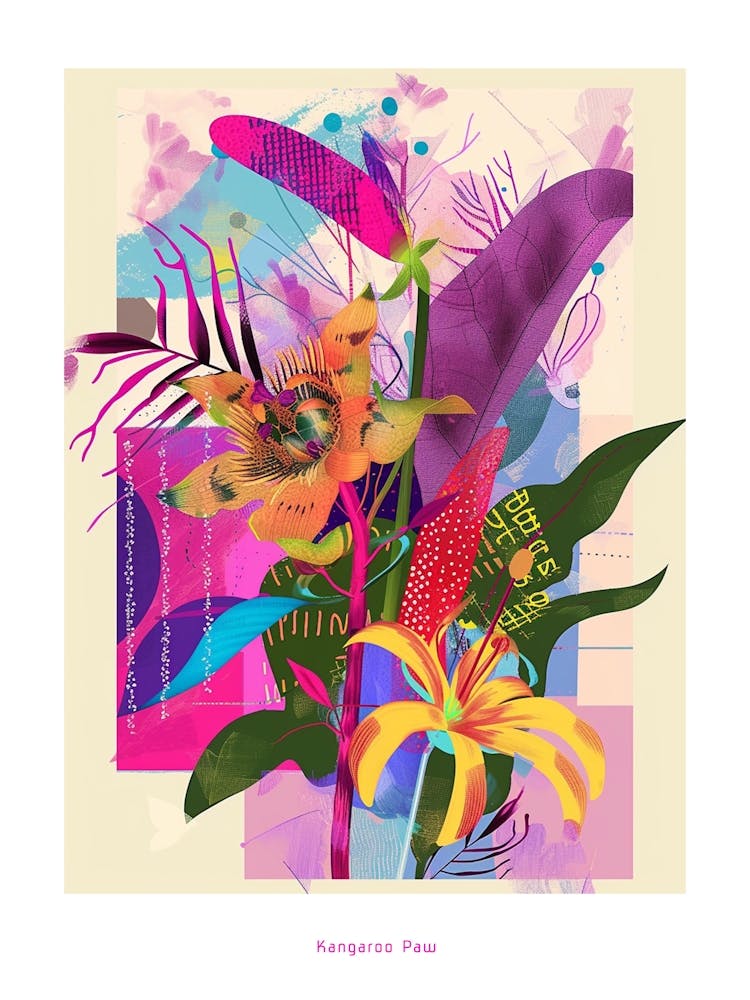 Kangaroo Paw 4 Neon Flower Collage Poster