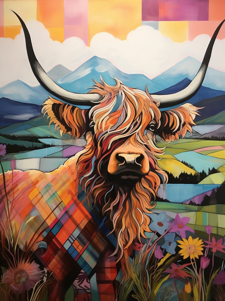 Patchwork Illustration Of A Highland Cow 3