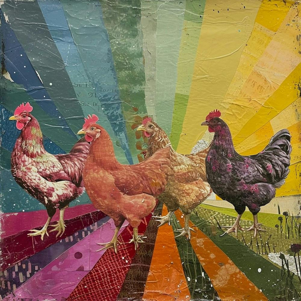 Kitsch Patchwork Rainbow Chickens