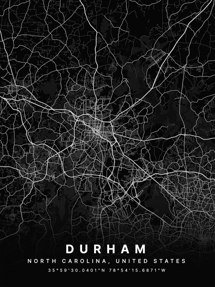 Durham North Carolina United States Black Map
