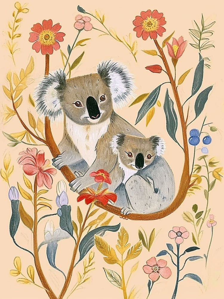 Folksy Floral Animal Drawing Koala 5