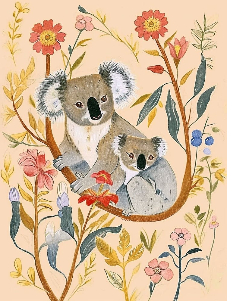 Folksy Floral Animal Drawing Koala 5