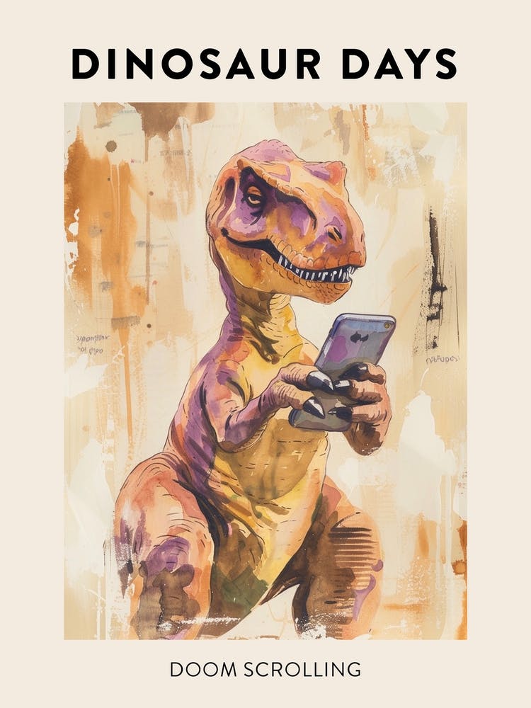 Dinosaurier Doomscrolling Am Telefon Poster 1