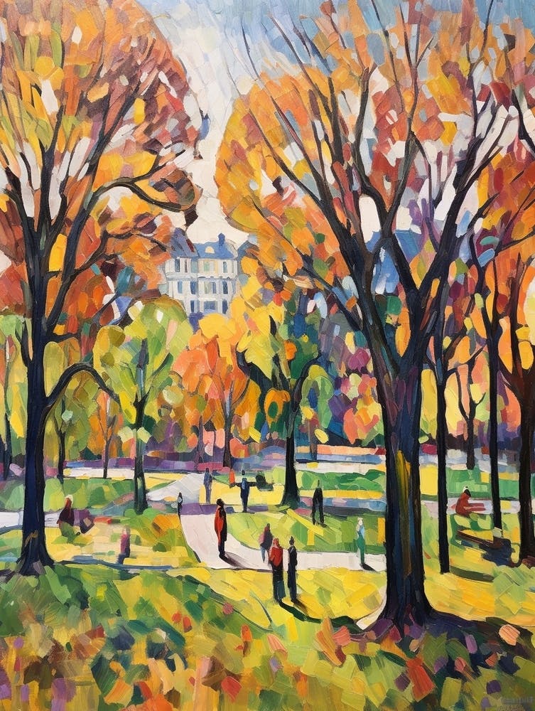 Autumn City Park Painting Kensington Gardens London 1