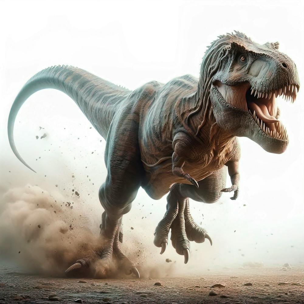 Tyrannosaurus Rex Dinosaur At Full Speed Long Shot White Background 1