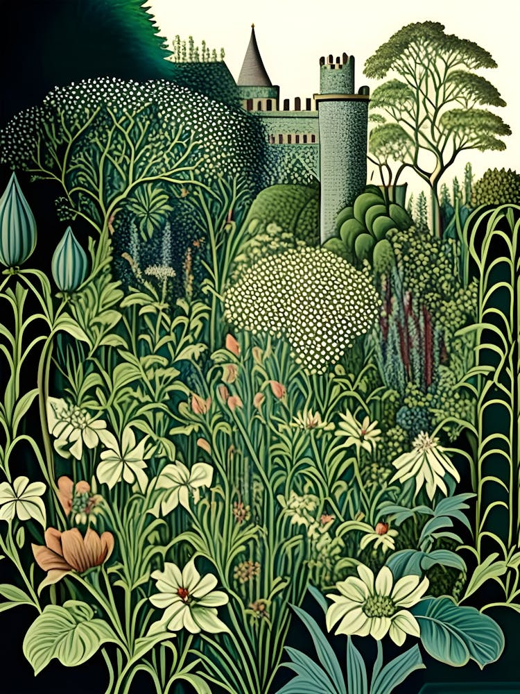 Powis Castle Gardens, United Kingdom Vintage Botanical