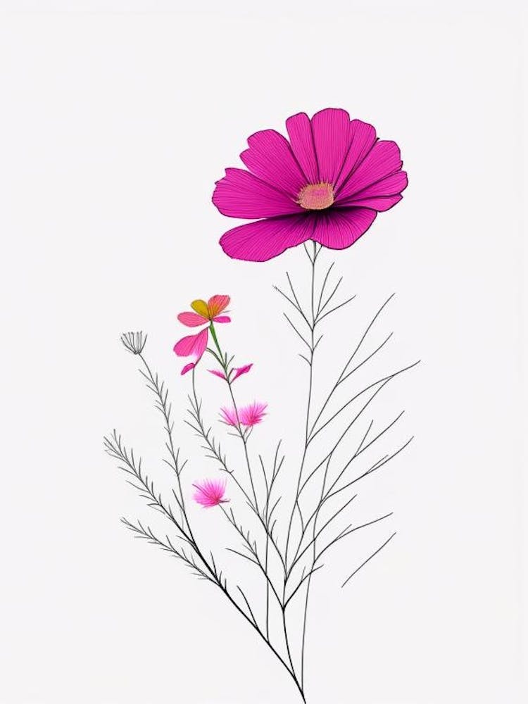 Cosmos Floral Minimal Line Drawing 1 Flower