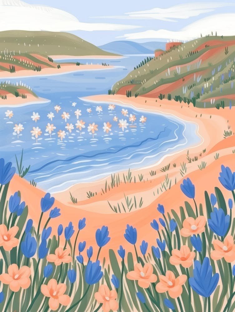 Blue Flowers By The Lake