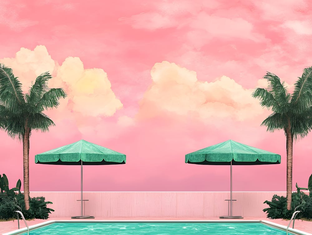 Pink Sky With Palm Trees