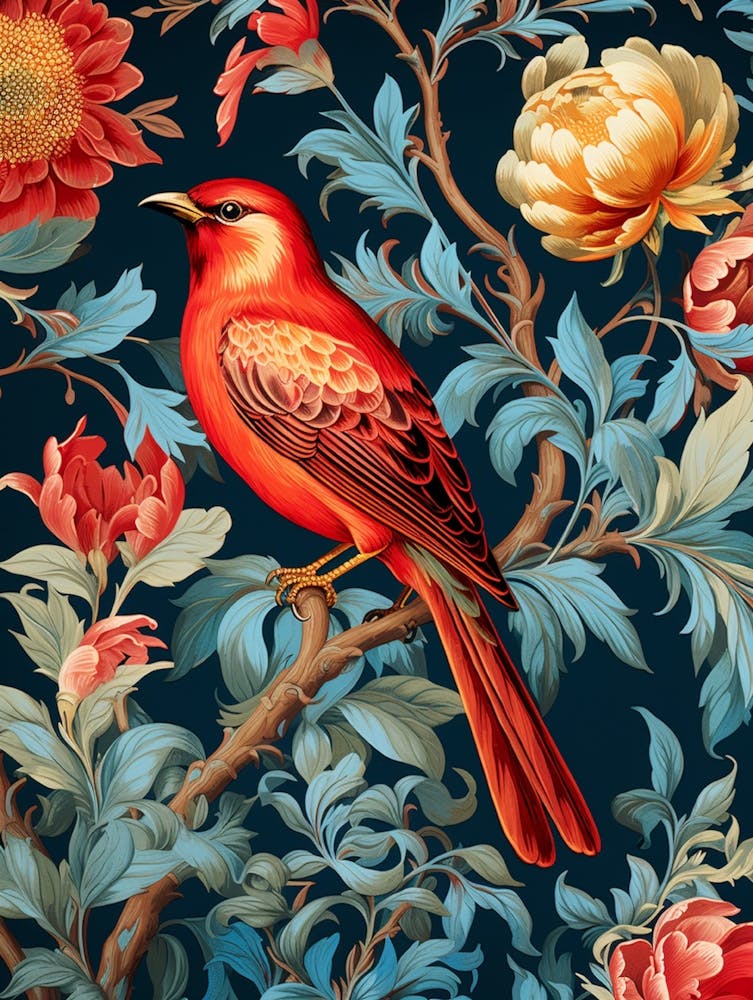 Red Bird On A Branch