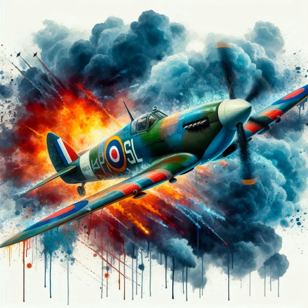 Spitfire À Toute Vitesse Dessiné à l'Aquarelle Avec Éclaboussures 3