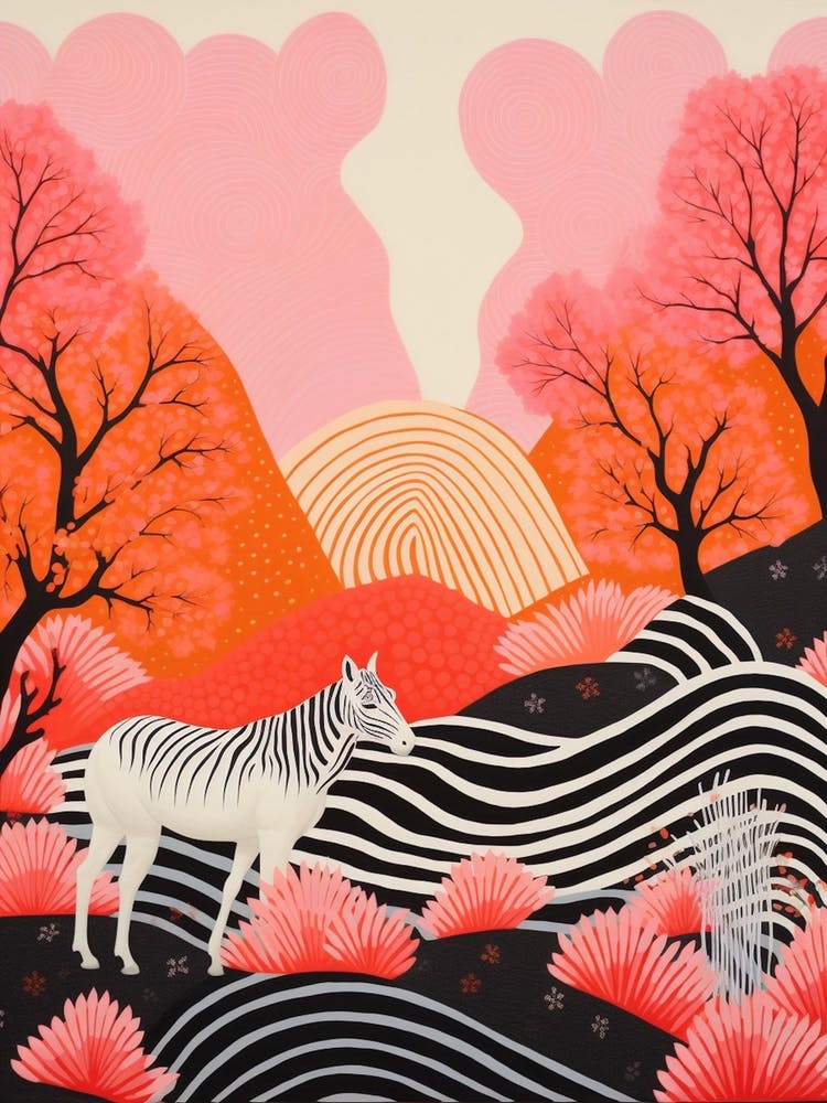 Zebra Linocut Inspired At Sunrise 2