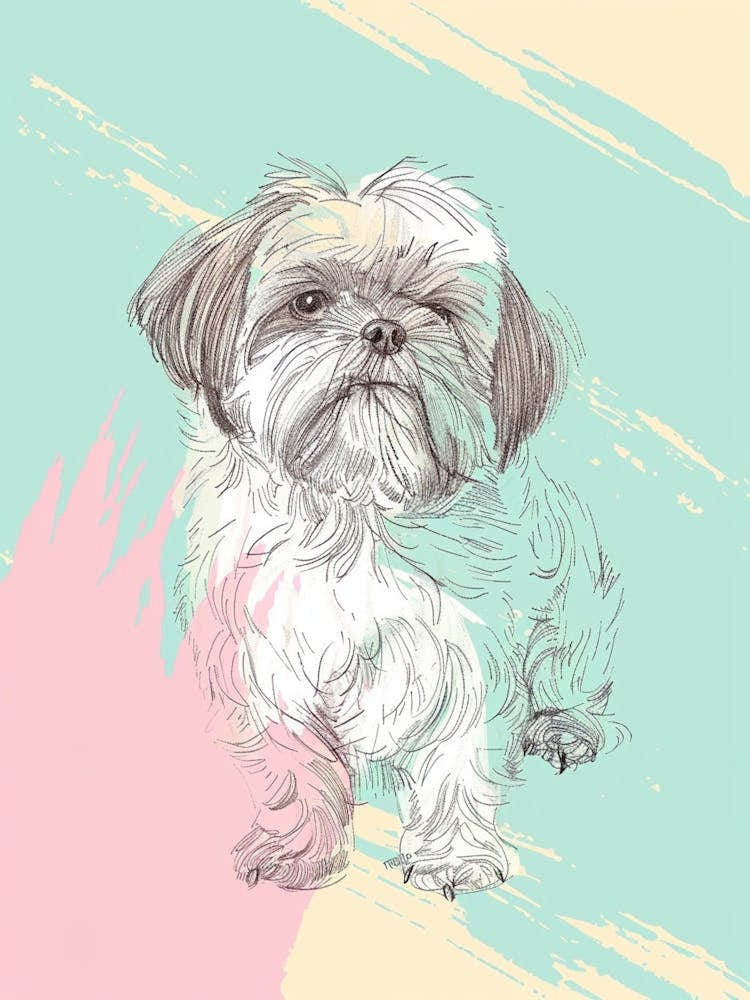 Shih Tzu Dog Pastel Line Watercolour Illustration  2