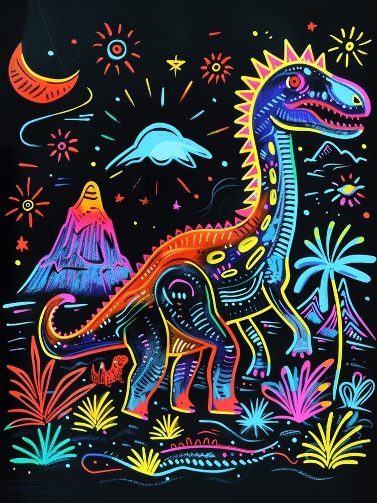 Neon Dinosaur Volcanic Landscape 2