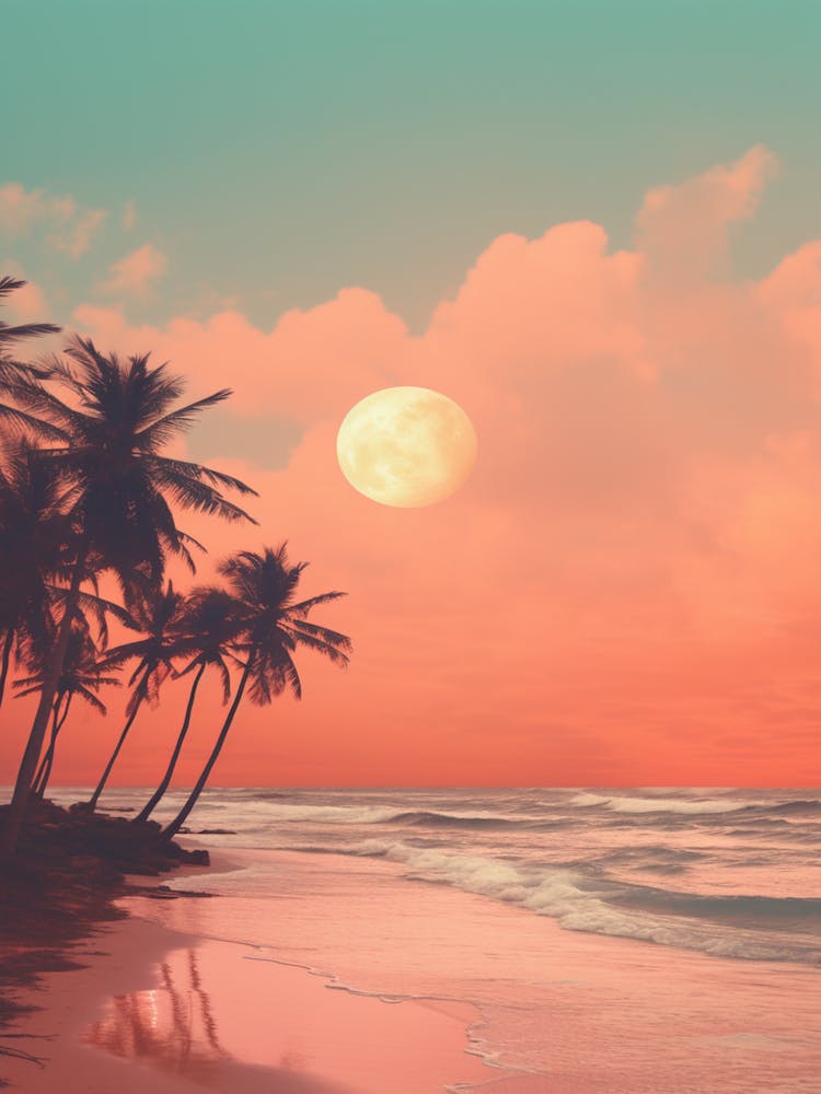 Un Coucher De Soleil Rose Et Orange Sur Une Plage 1