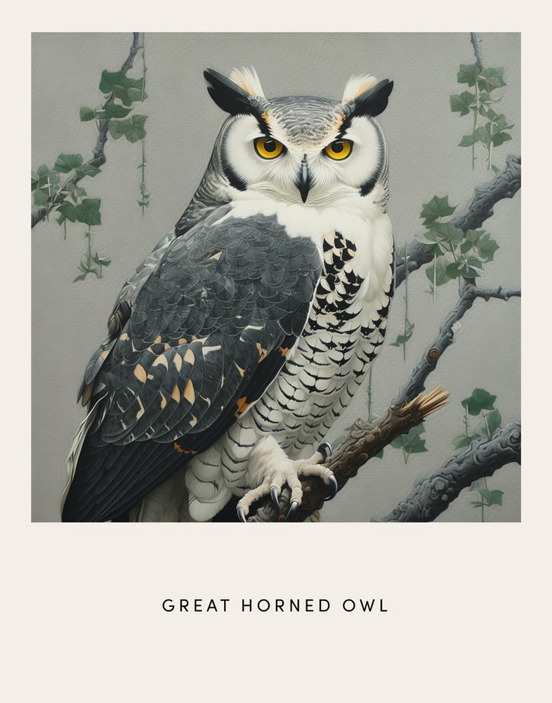 Ohara Koson Inspired Bird Painting Great Horned Owl 2 Poster