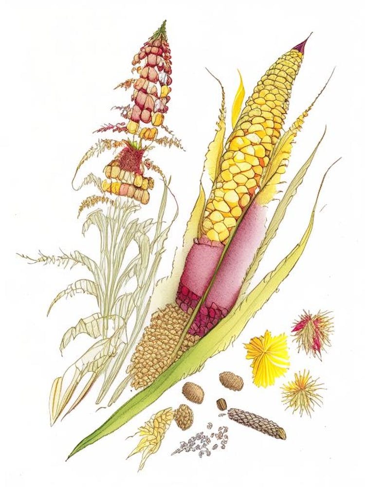 Corn Silk Spices And Herbs Pencil Illustration 2