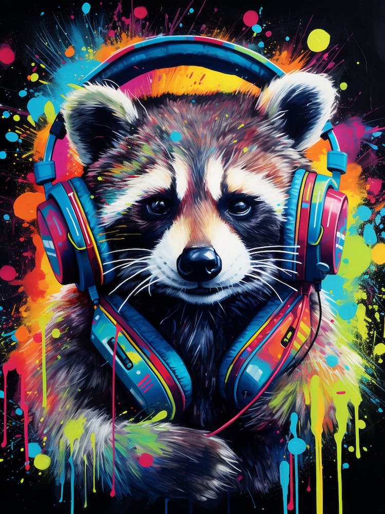 A Dj Raccoon Vibrant Paint Splashot 1