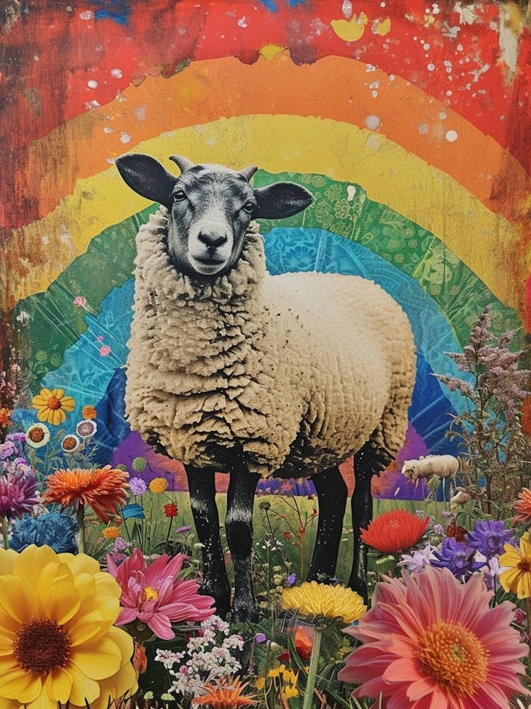 Kitsch Rainbow Sheep Collage 5